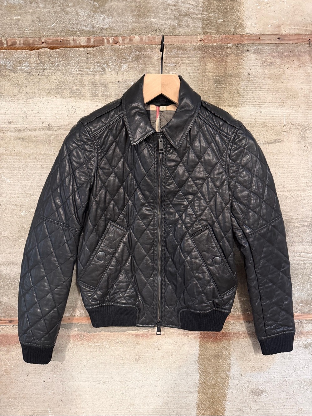 Burberry Black Quilted Leather Bomber Jacket